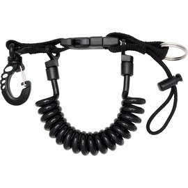 Cressi Laynyard with Ring - Elastic Spiral Cable for Diving and Water Activities, Unisex, Black/Black, 1 Carabiner, Unisex