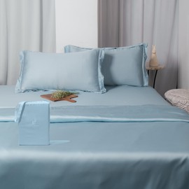 ArthCrafted 100% Austrian Eucalyptus Tencel Duvet Cover Queen, Luxury Cooling Comforter Cover Set 8 Corner Loops, 1 Hotel Duvet Cover, 2 Shams, Silky Soft, Lightweight (Sterling Blue, 3PC Queen)