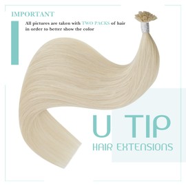 YoungSee Real Hair Bonding Extensions, Blonde Remy Hair Bonding Extensions, Platinum Blonde, U-Tip Extensions, 50 g, #60A, 1 g, 35 cm