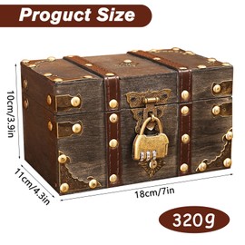 Forhandy Wooden Treasure Chest Box, Storage Vintage Treasure Chest Wood with Lock, Children's Treasure Chest for Storage, Children's Birthday Decoration, Gifts