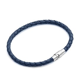 Tribal Steel Unisex Blue Thin Leather Bracelet - Unisex 20cm Leather Bracelet with a Bayonet Clasp, Extra Secure Magnetic Closure