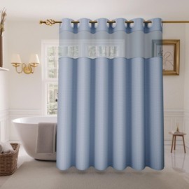 Inhousolu Extra Long No Hook Shower Curtain with Snap in Fabric Liner Set Waffle Weave 230GSM Weighted Hem, Waterproof & Washable Bathroom Curtain Spa with Mesh Top Window 72" W*84" L Moonlight Blue