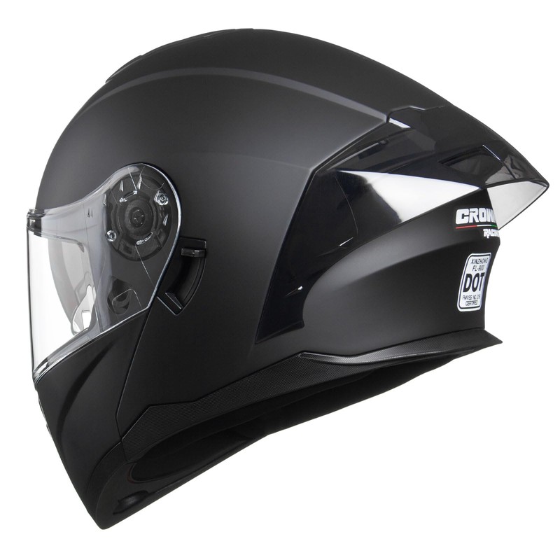 Crown Racing Modular Motorcycle Helmet with Flip-Up Design, Matte Black,