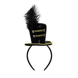 LUZTACT Mini Top Hat Headband Carnival Headwear Majorette Hat Headband with Feather for Circus Ring Leader Costume Accessory (Black)