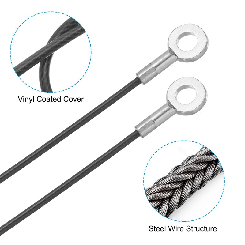 MECCANIXITY 304 Stainless Steel Lanyard Cable 20cmx3mm, Black Vinyl Coated