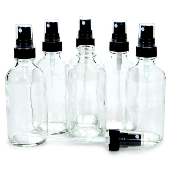 Vivaplex, 6, botellas de vidrio transparentes, de 4 onzas, con pulverizadores negros de niebla fina