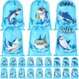 Woanger 24 Pcs Shark Party Favors Bags Mexican Fiesta Party Favor Drawstring Bags Non Woven Gift Bags for Kids(Shark)