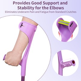 Foldable Forearm Crutches for Adults, 10 Levels Adjustable Height Lightweight Aluminum Elbow Crutches with Reflectors, Non-Slip Rubber Tips, Comfortable Ergonomic Grip, Purple, 1 Pair