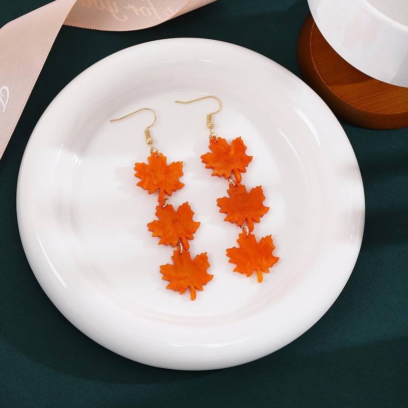 GBAHFY Acrylic Autumn Maple Leaf Earrings with Water Pattern Design