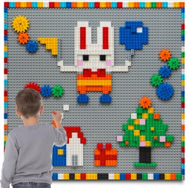 MIMAX Customize Building Block Wall, 470+ PCS Activity Wall Mount Toys Bricks with Self Adhesive Baseplate 8PCS (20"x10") for All Major Brands, Art Build On Table Wall, Gray