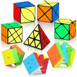 ROXENDA Speed Cube Set, Magic Cube Puzzle of 2x2 3x3 4x4 Pyramid Skewb Ivy Dino Sticker Puzzle Cube Game, Fast Cube Collection as Christmas Birthday Party Gifts for Kids Teens Adults (8 Pack)