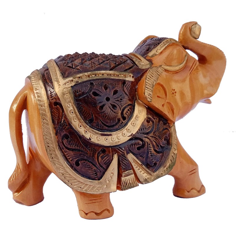 Purpledip Handmade Wooden Elephant Statue (12343)