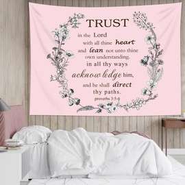 HVEST Floral Bible Verse Tapestry Wall Hanging Black and White Flower and Inspirational Quotes on Pink Tapestry Christian Scripture Tapestry for Bedroom Living Room Dorm Wall Decor,40L X 60W inches