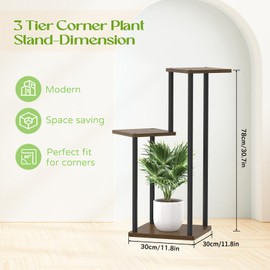 Oppro 3 Tier Tall Metal Plant Stand Indoor, Tierd Corner Plant Stands for Indoor Outdoor Plants, Flower Shelf Holder Display Rack for Living Room Balcony Garden Patio, Oak