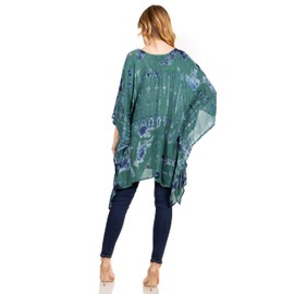 Sakkas Adalwin Desert Sun Lightweight Circle Ponch Tunic Top Blouse W/Embroidery, 37-Olive, One size