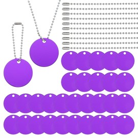 PATIKIL 60 Pcs Blank Dog Tags Set, Including 30 Pcs Aluminum Metal Stamping Round Label 30 Ball Steel Chain for DIY Decor Laser Engraving Necklace, Purple