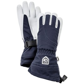 Hestra Womens Extra Warm Ski Gloves: Heli Leather Winter Cold Weather Powder Gloves, Navy/Off White, 7