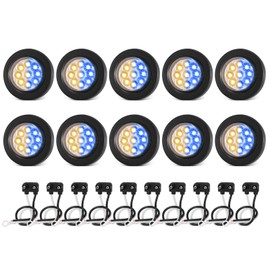 XtraGlow 2 inch Round 9LEDs Marker Light Dual Revolution Amber Side Marker Clearance Lights to Blue Auxiliary Lights for Trailer Truck 12V IP67 Waterproof 10Pcs