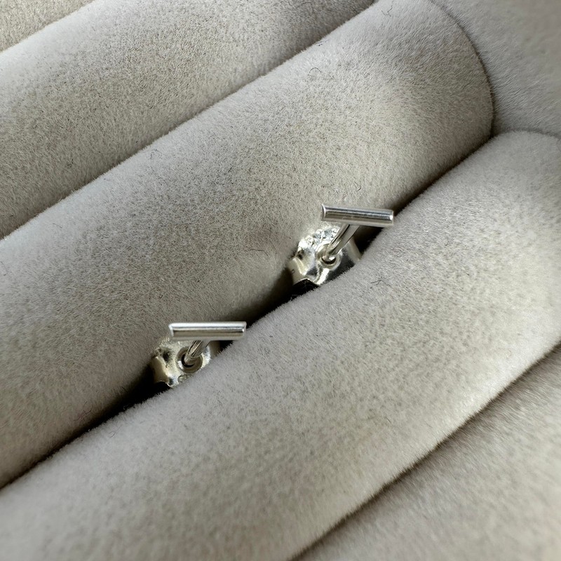 Small Sterling Silver Plain Bar Stud Earrings