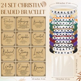 Kenning 24 Set Christian Bracelets Bulk for Women Men Colorful Neutral Stackable Clay Bible Beaded Bracelets with Religious Prayer Card Faith Inspirational Mother's Day Gifts for Church(Dark Color)