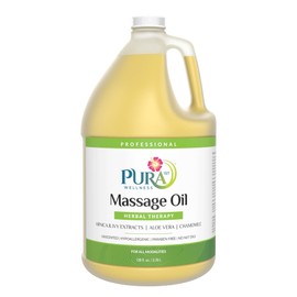 PURA 1ST Professional Herbal Therapy Massage Oil, Aloe Vera, Arnica Extract, Unscented, Hypoallergenic, Natural, Skin Moisturizing and Hydrating, Deep Tissue, Wellness, Physical Therapy, 128oz Bottle