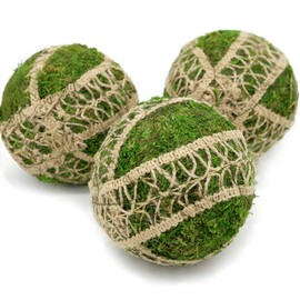 BYHER 4" Decorative Moss Balls with Lace Trim, 3-Pack Artificial Green Mossy Orbs for Bowl, Vase Fillers, Centerpieces, Wedding Decor, Realistic Faux Moss Balls for Rustic Boho Decor (Large, Set of 3)
