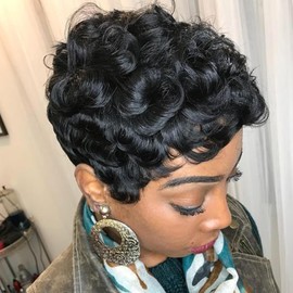 VCK Short Human Hair Wigs for Women Short Curly Human Hair Wigs Pixie Cut Wigs for Black Women Black Wigs Brazilian Remy Human Hair Glueless Full Machine Made 1B Color