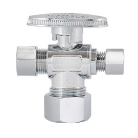 Eastman Quarter-Turn Dual Outlet 3-Way Stop Valve, 3/8 x 1/4 x 5/8 Inch OD Compression, Chrome Plated, 48654LF