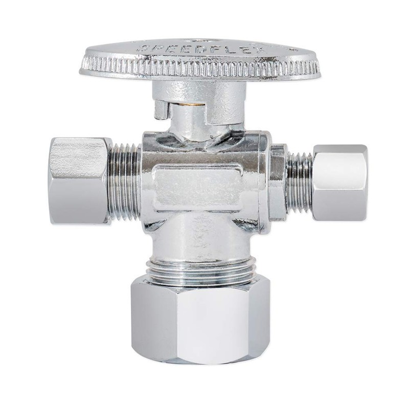 Eastman Quarter-Turn Dual Outlet 3-Way Stop Valve, 3/8 x 1/4