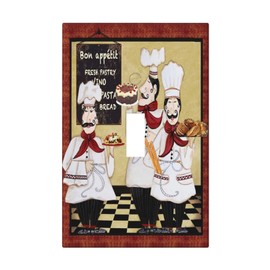 Retro Chef Kitchen 1 Gang Single Electrical Light Switch Plate Decorative Single Toggle Wall Plate Cover Electrical Faceplate Switchplates Vintage Cute Funny Country Chef Cook Theme Cafe Bedroom Decor