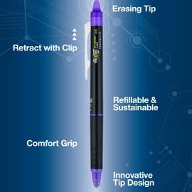 Pilot FriXion Synergy Clicker Erasable Gel Pen, Extra Fine Point, 0.5mm, Black Barrel, Purple Ink, Single Pen