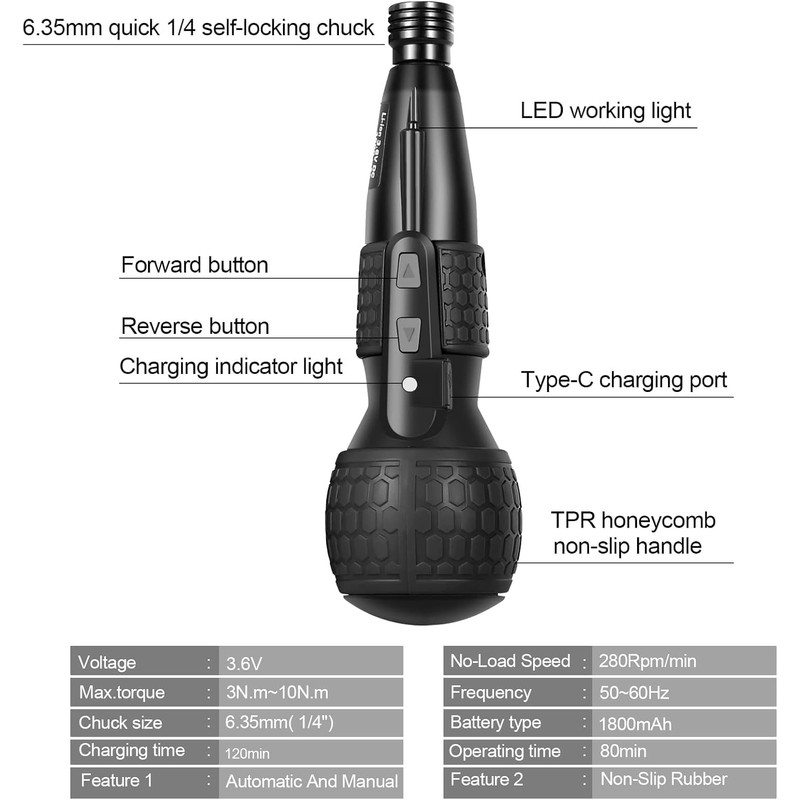 3.6V Cordless Electric Screwdriver - 3.5Nm Torque & Rust-Proof Bits,