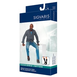 Sigvaris Men’s Motion Cushioned Cotton 360 Closed Toe Calf-High Socks 20-30mmHg - Black - Small Long