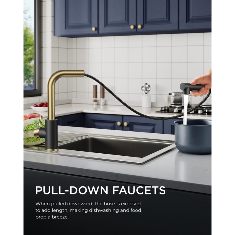 FORIOUS Kitchen Faucets with Pull Down Sprayer, Stainless Steel Single