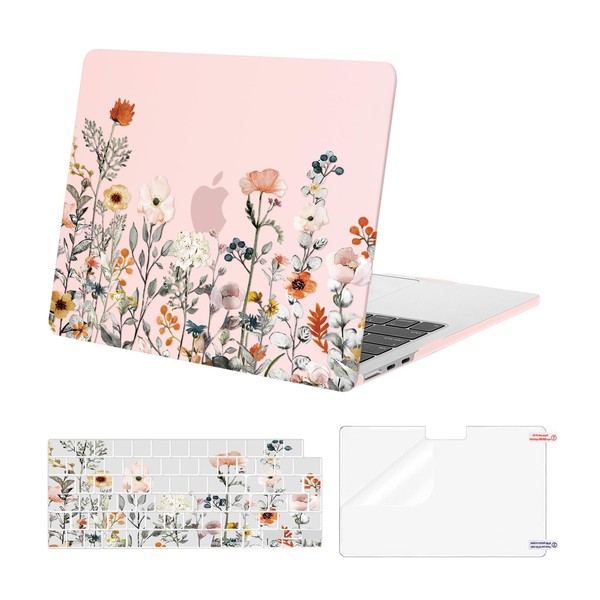 MOSISO Compatible with MacBook Air 13.6 inch Case 2024 2023 2022 A2681 M2 Chip with Liquid Retina Display Touch ID, Plastic Garden Flowers Hard Shell Case&Keyboard Cover&Screen Protector, Pink