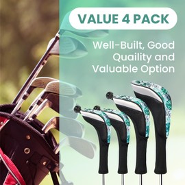 FINGER TEN Golf Club Head Covers Woods Driver Fairway Hybrid 3/4/5 Set, Headcovers Men 1 3 5 7 X Interchangeable Number Tag, Fit All Wood Clubs (4 Pack-Leaves(1D+1F+2H))
