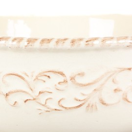 Detailed Embossed Cream Ceramic 12-Inch Dia. Bowl With Beautiful Acanthus Leaf Scrolled Metal Base