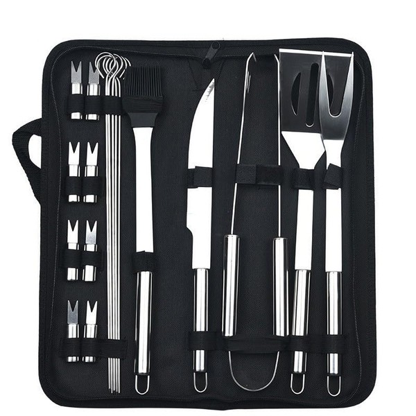 20 Piece Outdoor Barbecue Tool Set Made of Stainless Steel