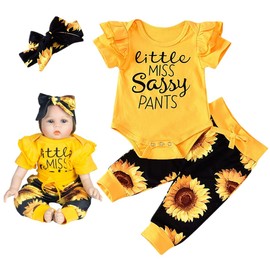 Pedolltree Fashion Reborn Baby Dolls Clothes 22 Inch Girl Yellow Sunflower Outfits Accesories 3 Pcs Set for 22-23inch Reborn Dolls Newborn