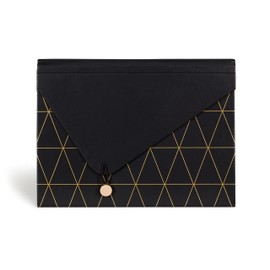 U Brands 13-Pocket Expanding File Folder, Office Supplies, Black and Gold Geometric, Brass Hardware, FSC Certified