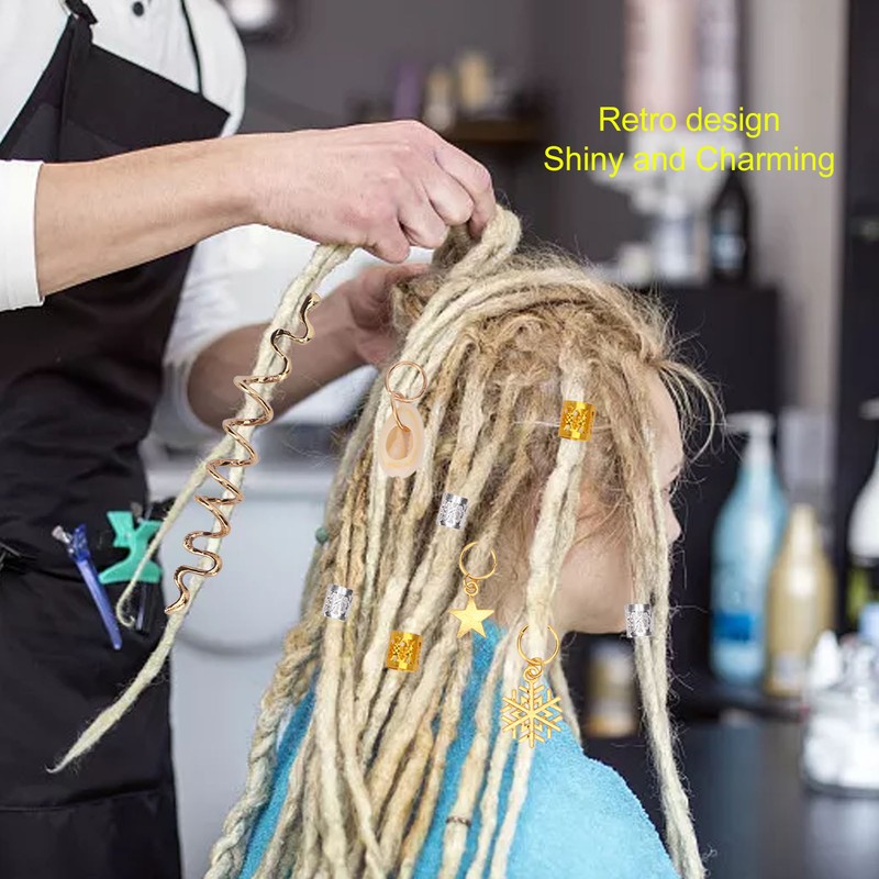 206pcs Dreadlocks Hair Jewelry Rings DIY Alloy Metal Golden Silver