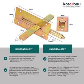 KOTARBAU® Bolt Bolt 150 mm Double-Sided Lock Bolt Galvanised Yellow Steel Gate Bolt Push Bolt Door Bolt Door Bolt Door Lock Robust