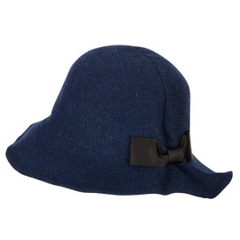 Jeanne Simmons Women's Grosgrain Bow Accented Cloche Bucket Hat - Navy OSFM