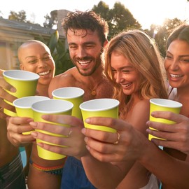 60 Pieces Yellow Paper Cups Disposable Party Cups Biodegradable and Compostable Drinking Cups for Party, Birthday Supplies, DIY - 9 Ounce - 250ml (Yellow)