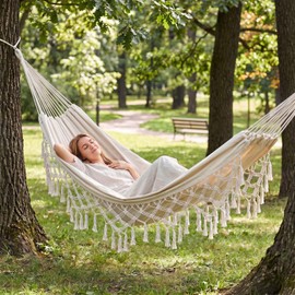 Canvas Tassel Hammock Bohemian White Double 2-Person — GRSECPO