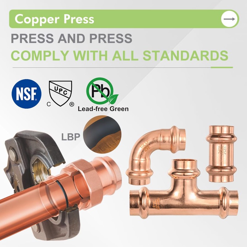 15-Pro Pack Orianse Copper Propress Fittings Plumbing Heavy Duty 1/2"