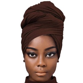 Turban Head Wraps for Black Women Jersey Hijab Scarves Cotton Fashion Headbands Long Plain Shawls Coffee