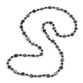 Avalaya Shell Crystal Bead Long Necklace in Black/116cm L