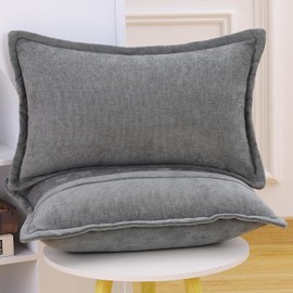 Madizz Set of 2 Fringe Chenille Simple Decorative Cushion Covers, Modern Cushion Cover, Sofa Cushion, Lumbar Cushion for Sofa, Bedroom, Dark Grey, 40 x 60 cm