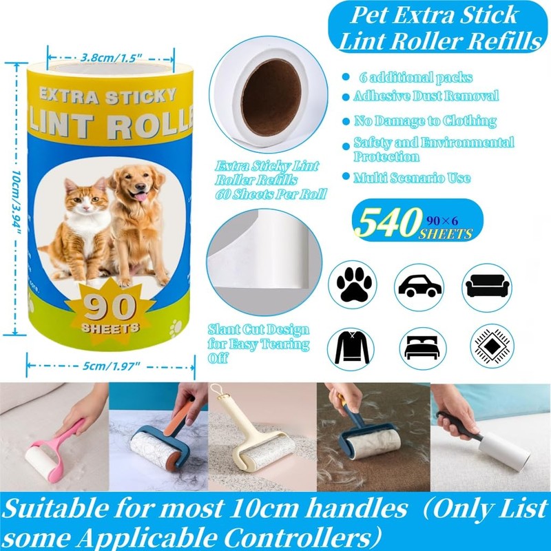 Lint Roller Refills 540 Sheets Extra Sticky Fluff Roller Supplement